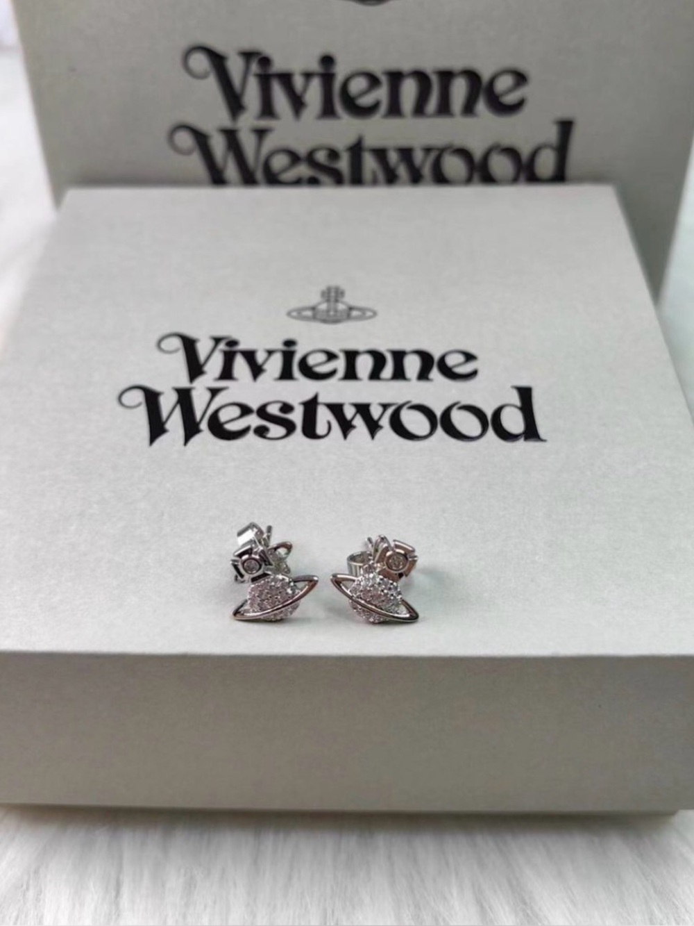 Vivienne Westwood Silver Pavé Orb Stud Earrings